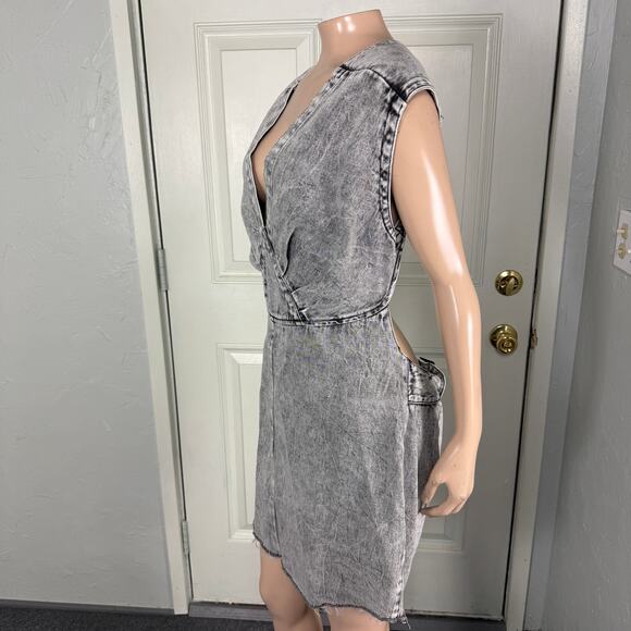 Allsaints Women's Dress US 12 Sylana Acid Wash Denim Designer Open Back UU14 - Picture 3 of 6